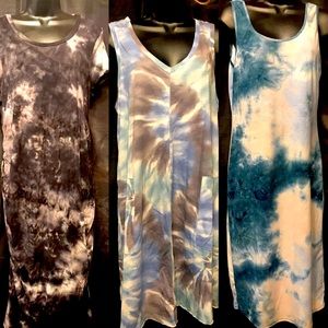 3 tye dye maternity dresses, stretch and comfort